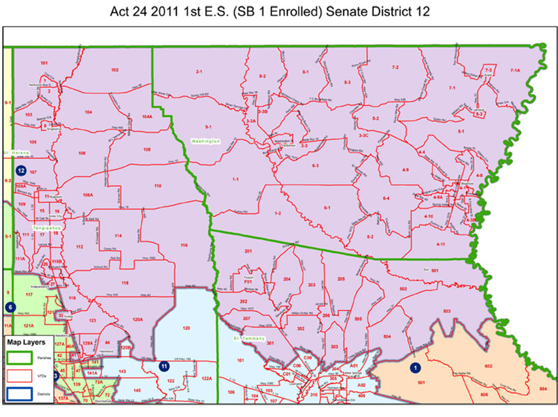 Map of Senate District 12 in Louisiana
